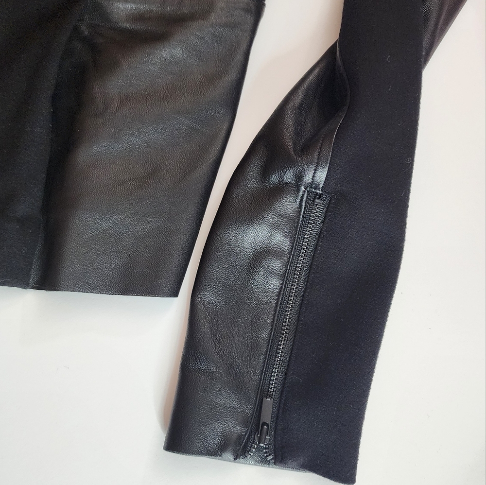 Ecru Faux Leather Detail Ponte Jacket with Zipper Pockets and Wrist Detail – EUC - Picture 7 of 9